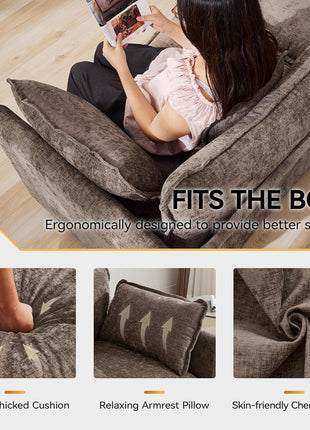 76'' Modular Chenille Deep Seat Loveseat Sofa with Movable Ottoman - Elegant Design for Small Spaces