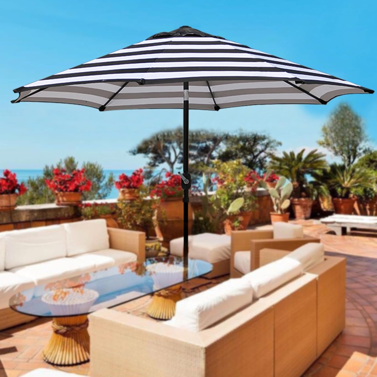 9' Outdoor Patio Umbrella, Outdoor Table Umbrella, Yard Umbrella, Market Umbrella with 8 Sturdy Ribs, Push Button Tilt and Crank