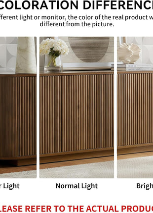 64" Wooden Fluted Sideboard Buffet Cabinet with Adjustable Shelves, Walnut Finish, Ideal for Kitchen and Living Room Storage