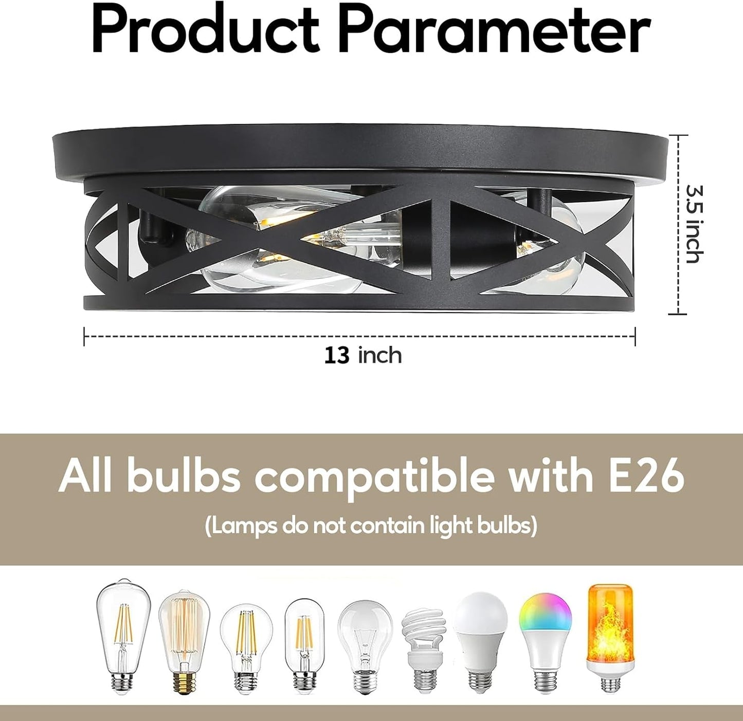 13 Inch Close to Ceiling Light Fixtures 2 Pack, 3-Lights Farmhouse Flush Mount Ceiling Light, Black Indoor Metal Cage Semi Flush Mount Ceiling Light for House Hallway Kitchen Bedroom