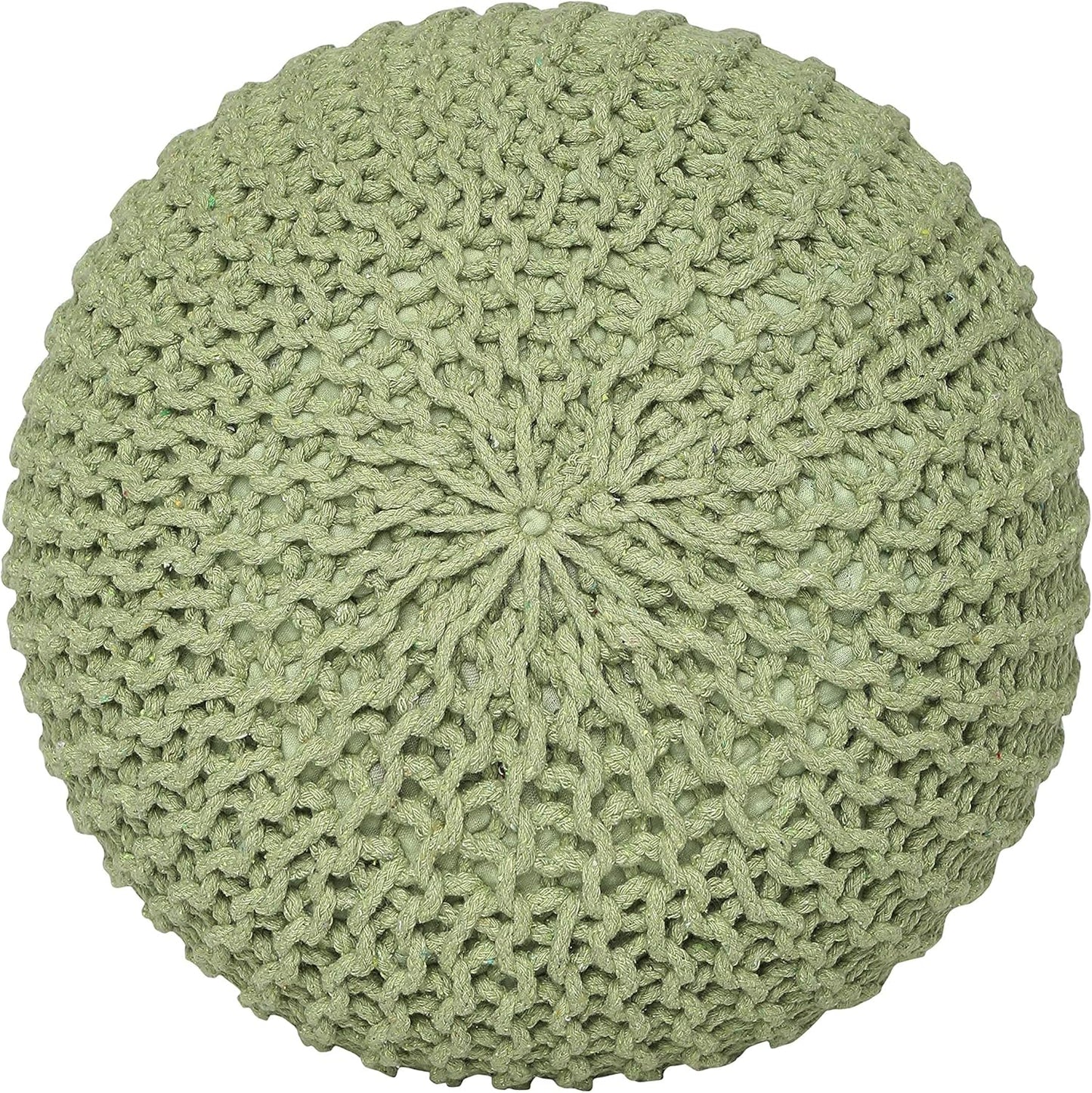 · round Pouf Foot Stool Ottoman - Cotton Knitted Cord Boho Pouffe - Cable Poof Filled Footrest Stuffed for Living Room - Nursery - Bedroom - Patio - Lounge (19.5"X19.5"X14") - Kiwi