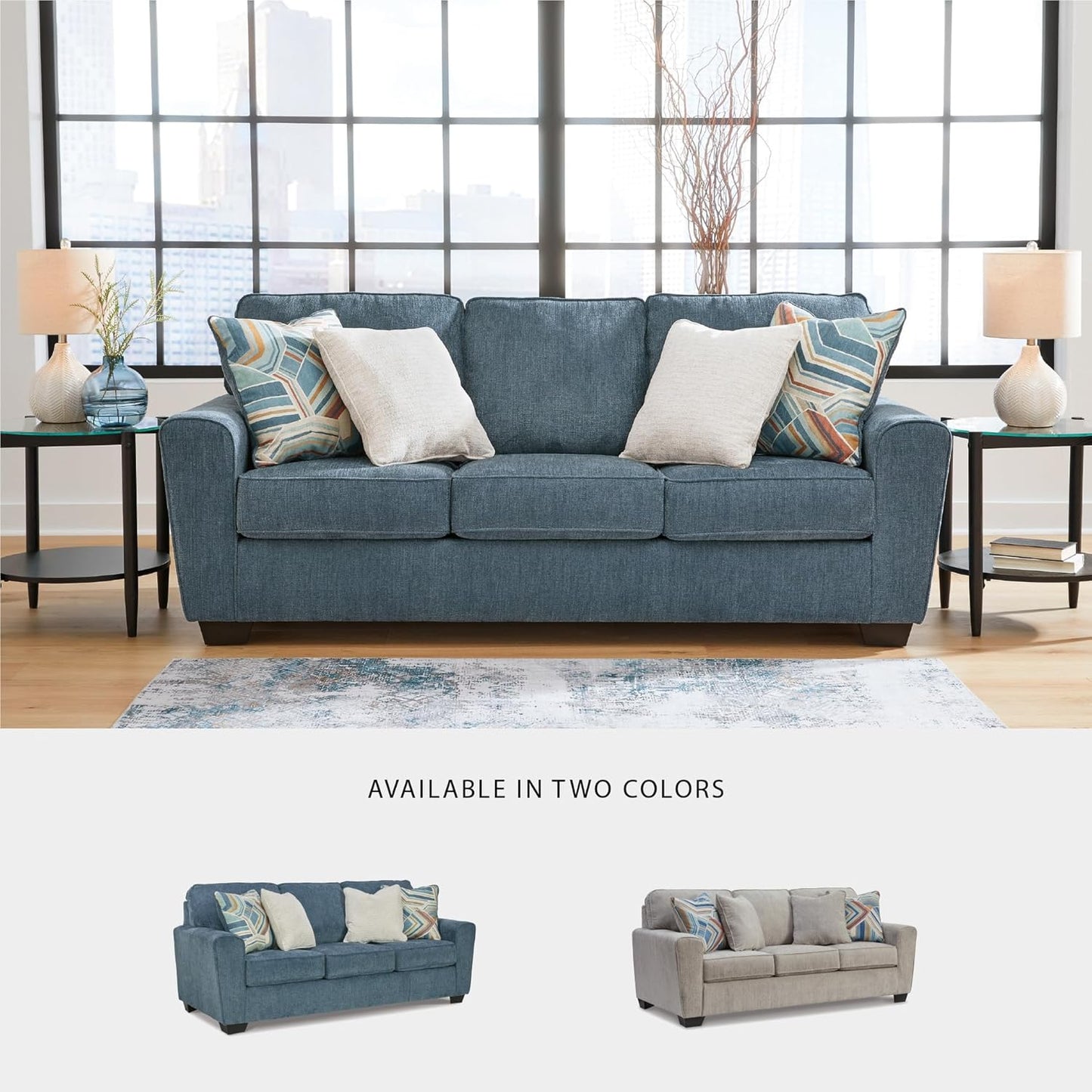 Cashton Casual 2-In-1 Sofa Sleeper with Folding Gel Memory Foam Mattress, Queen, Blue