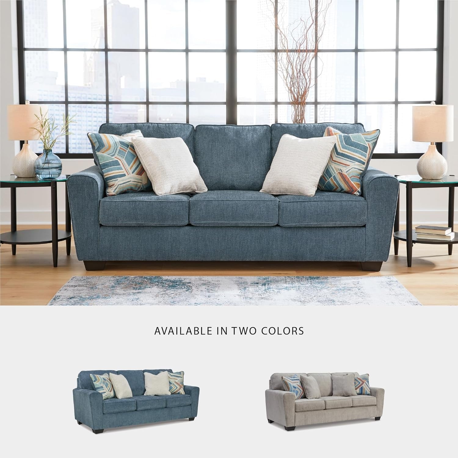 Cashton Casual 2-In-1 Sofa Sleeper with Folding Gel Memory Foam Mattress, Queen, Blue