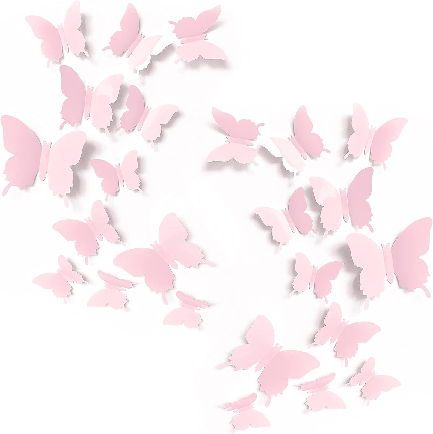 Cute Pink Butterfly Wall Decor 24 Pcs, Girls Room Wall Decals, Danish Pastel Aesthetic Butterflies Stickers for Nursery Decorations, Baby Toddler Room Decor for Girls