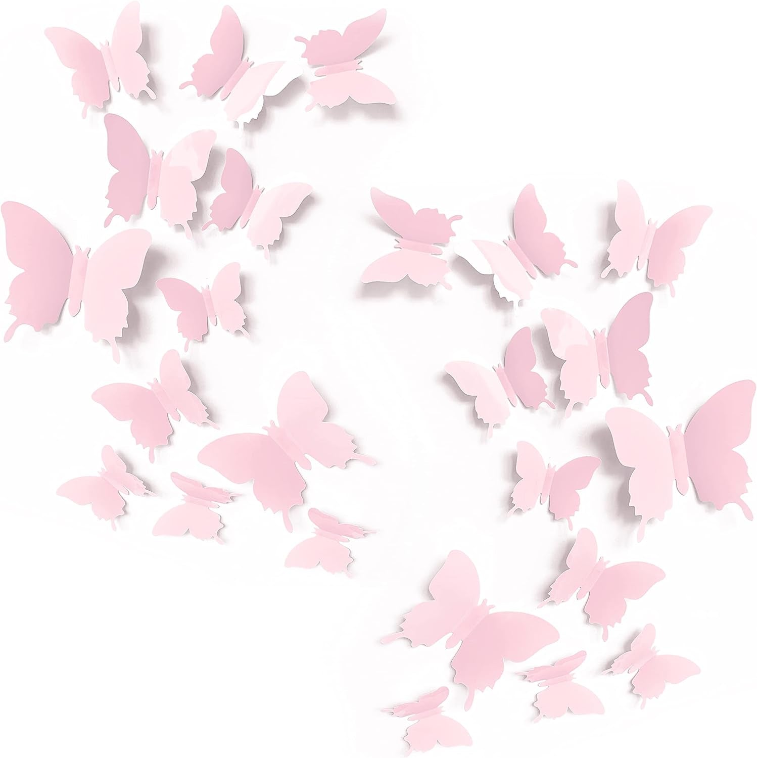 Cute Pink Butterfly Wall Decor 24 Pcs, Girls Room Wall Decals, Danish Pastel Aesthetic Butterflies Stickers for Nursery Decorations, Baby Toddler Room Decor for Girls
