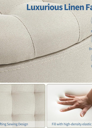 Contemporary Beige Round Storage Ottoman with Button Tufting and Detachable Lid for Living Room, Bedroom, and Makeup Space
