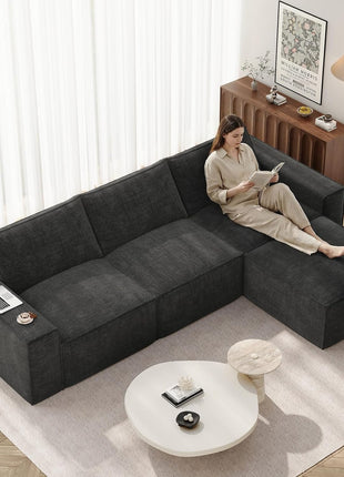 114" Modular Boneless Sofa: Modern 3-Seat Sectional with Ottoman, Deep Seats, and Convertible Chenille, Dark Grey - No Assembly Required