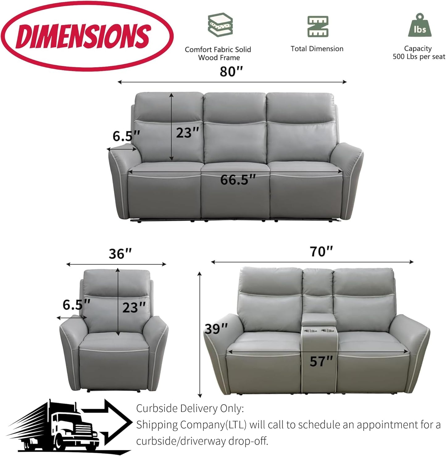 Air Leather Power Recliner Sofa Set with LED, Reclining Living Room Furniture Sets, Power Recliner Couch Set with USB Ports for House/Home Theater (Light Grey, Sofa+Loveseat+Chair)