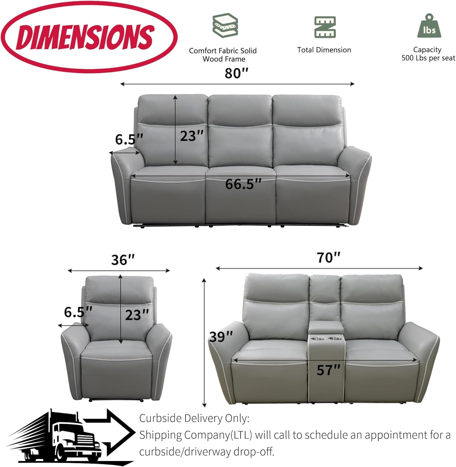 Air Leather Power Recliner Sofa Set with LED, Reclining Living Room Furniture Sets, Power Recliner Couch Set with USB Ports for House/Home Theater (Light Grey, Sofa+Loveseat+Chair)