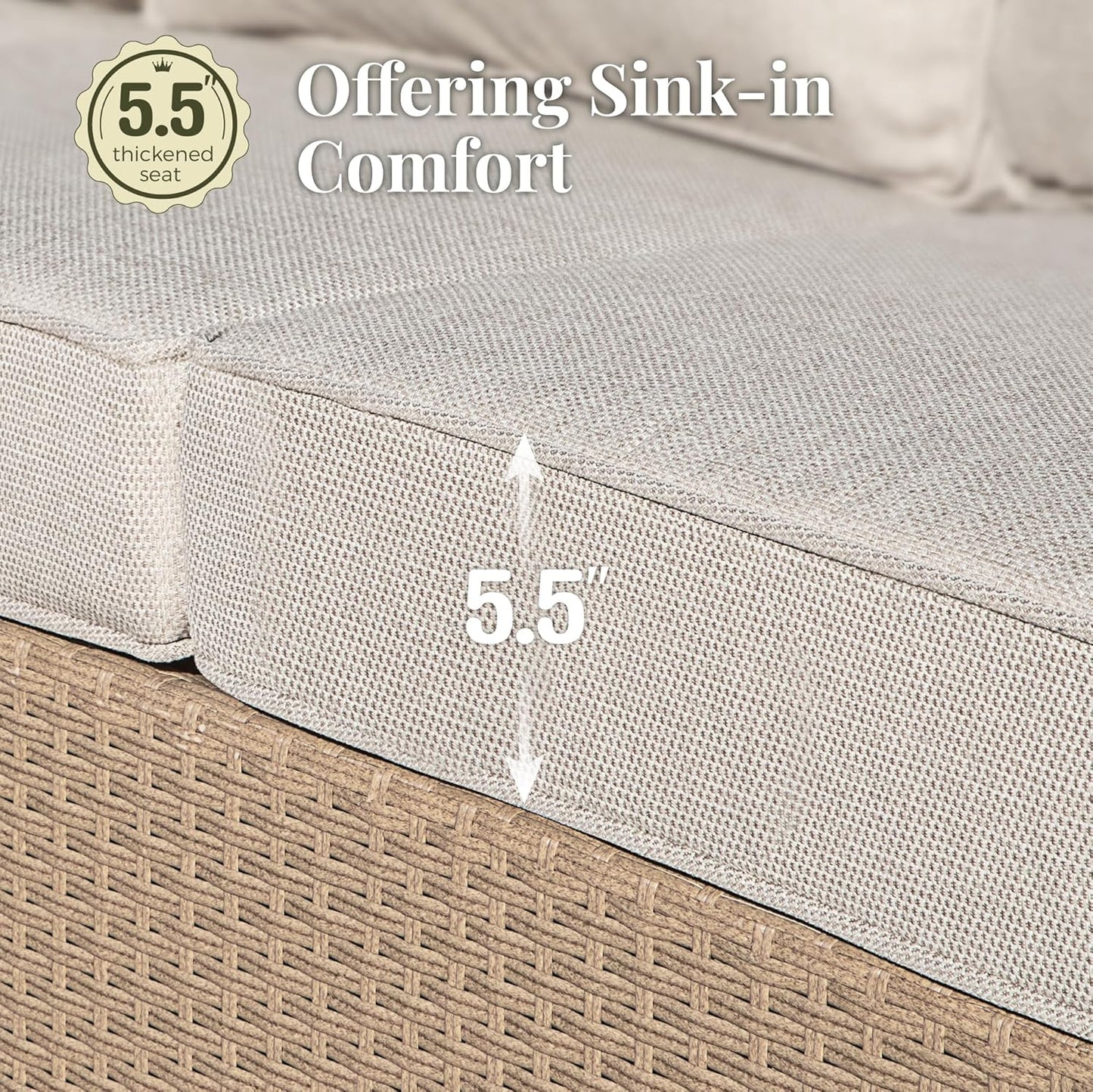 Patio Furniture Set 4 Pcs, Wicker Outdoor Patio Furniture, 3-Seat Sofa, 2 Single Chairs and Coffee Table, Rattan Patio Conversation Set for Backyard Deck, Beige