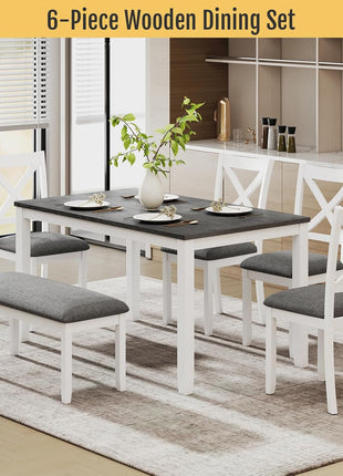 6-Piece Solid Wood Dining Set with Upholstered Seating, Perfect for Dining Rooms, Kitchens, and Restaurants, White Finish