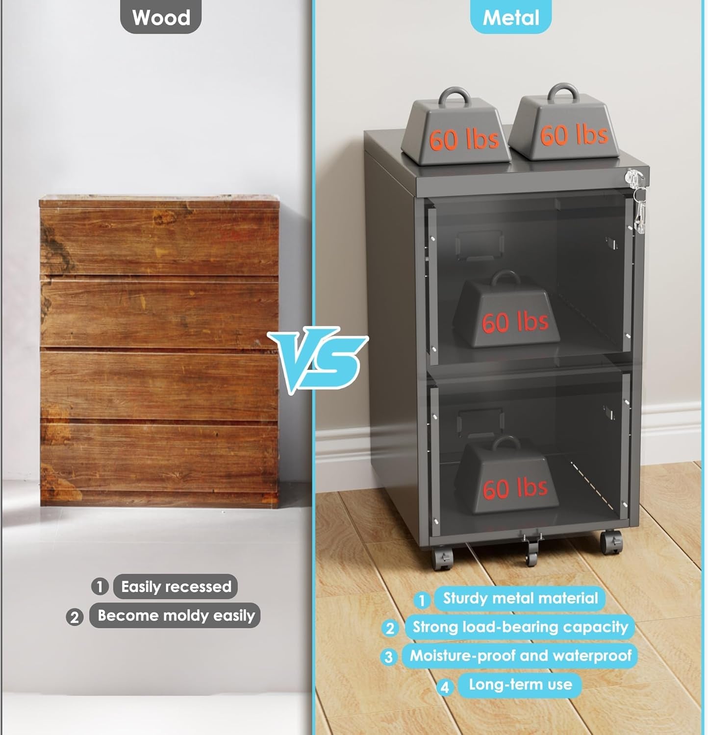 2 Drawer File Cabinet with Wheels, Lockable Metal Filing Cabinet with Business Card Slot for Legal/Letter Size Home Office, Required Assembled,Black