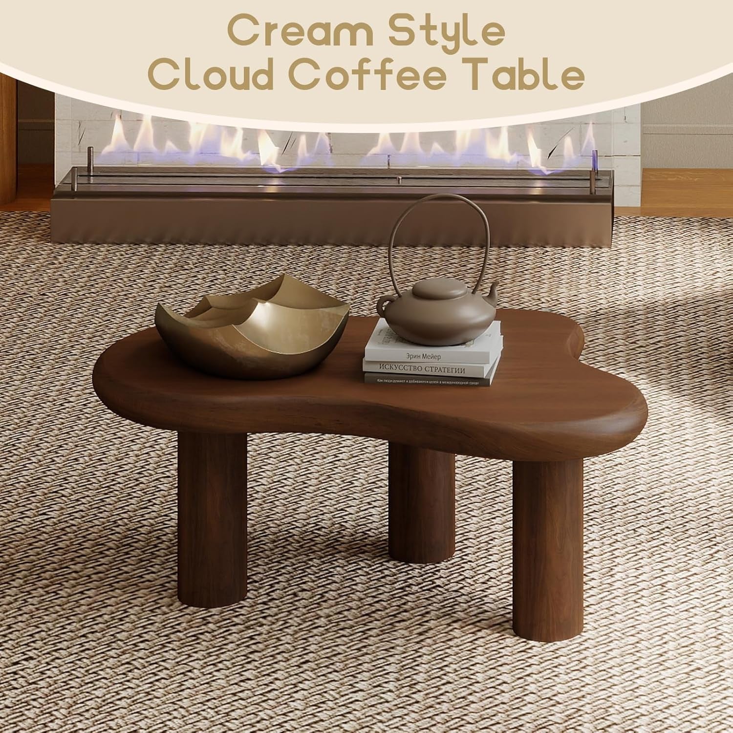 Cloud Coffee Table, Unique Design Accent Table for Living Room and Bedroom, Stylish and Functional Furniture Piece-Durable and Easy to Clean, Free Shape with 3 Legs, 33.9In, Dark Walnut