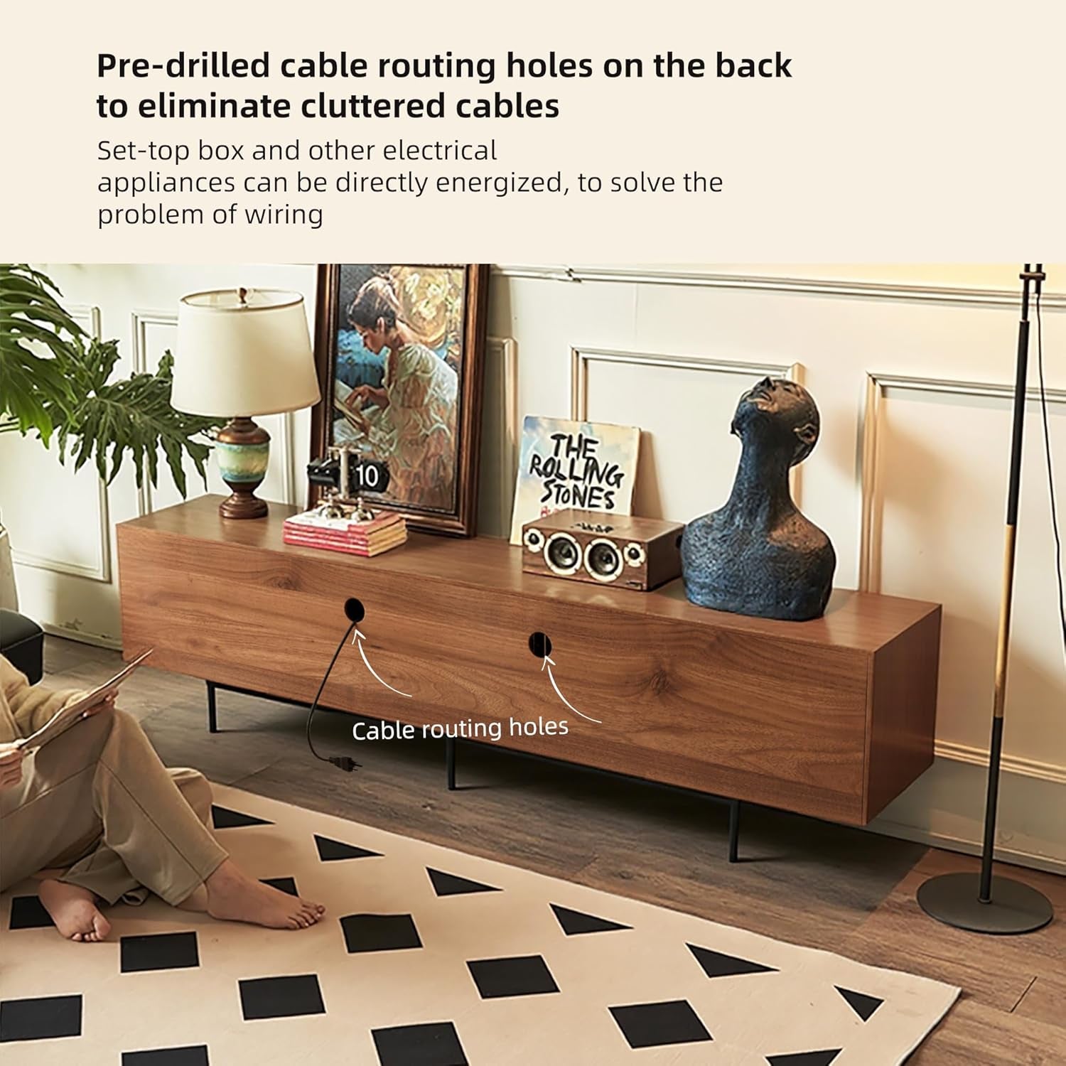 94.48" Mid Century Modern TV Stand for Tvs up to 70"-90",Tv Console with 4 Storage Cabinets, Media Furniture for Living Room or Bedroom,Walnut