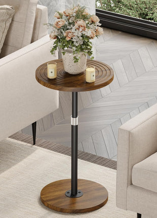 Adjustable-Height Round Side Table with Weighted Base, Versatile Cocktail and Accent Table for Living Spaces, Walnut Finish