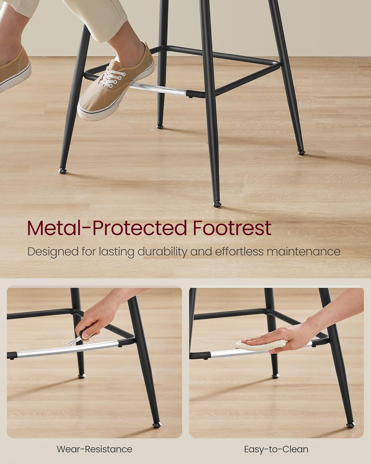 Bar Stools Set of 2, Counter Height Bar Stools with Back, Ergonomic Backrest, Synthetic Leather, Metal Legs, 24.8-Inch Tall Barstools for Kitchen Island Home Bar, Easy Assembly, Forest Green