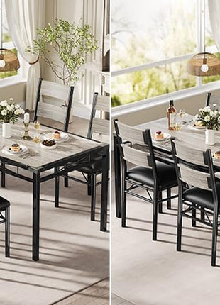 4-Piece Rustic Gray Wood Dining Table Set with Upholstered Chairs for Small Spaces and Apartments