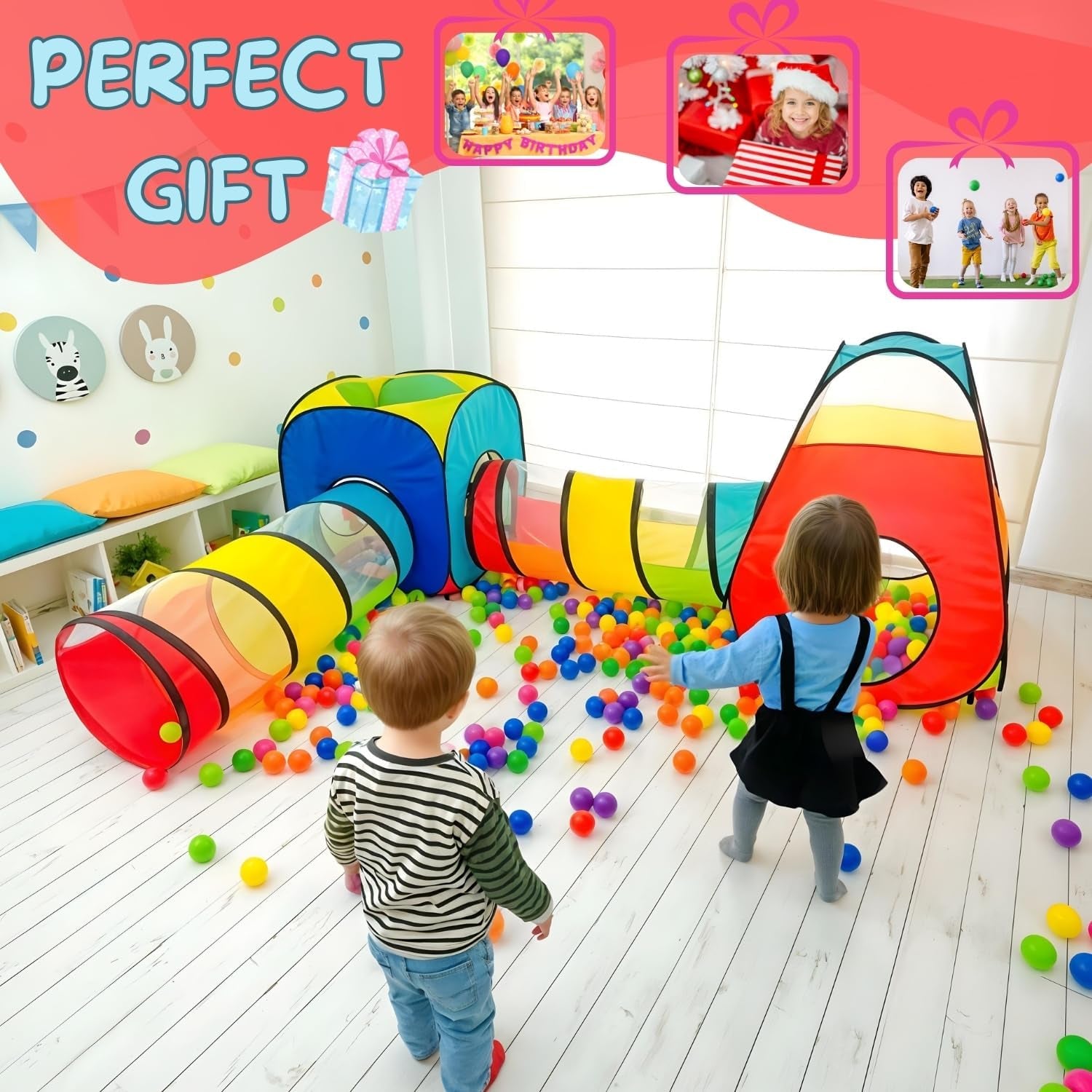 4 in 1: Play Tent with Crawling Tunnel, Partial Ball Pit, and Playhouse - Children'S Baby Tent with Bag, Multi-Coloured B
