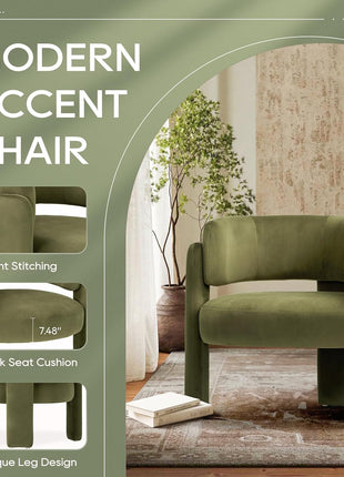 Set of 2 Contemporary Velvet Upholstered Barrel Accent Chairs, Comfortable Side Arm Chairs with Three Legs for Living Room and Bedroom, Green