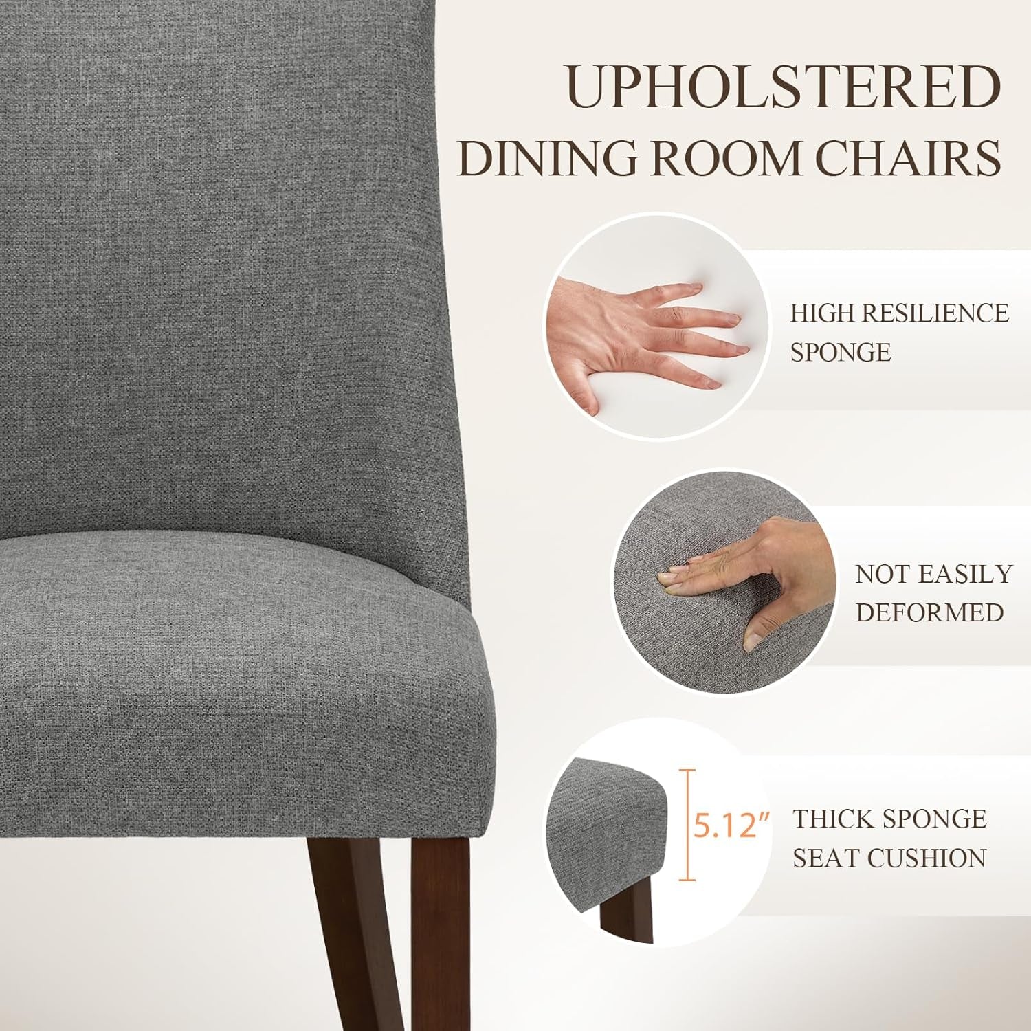 Upholstered Dining Chairs Set of 4, Mid Century Modern Kitchen Chairs with Back, Farmhouse Fabric Side Dining Room Chairs with Wood Legs for Dining Room Restaurant, Light Grey