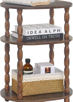 3-Tier Oval Side Table - Contemporary Accent Nightstand for Living Room and Bedroom in Rustic Brown Finish