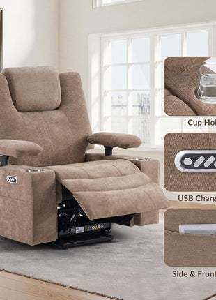 40-Inch Power Lift Recliner Chair for Seniors - Oversized 3-Motor Lift Chair with Electric Headrest, Adjustable Armrests, Heat and Massage Features for Big and Tall Individuals (Khaki)