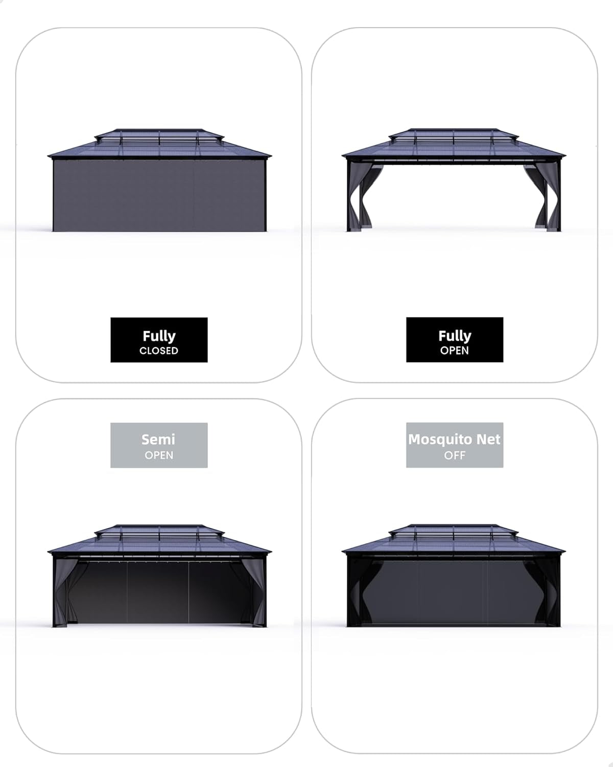 10 Ft X12 Ft Hardtop Gazebo for All Weather, Double Polycarbonate Sheets Roof, Aluminum Alloy Frame, Net, and Curtain, Permanent Building for Patio, Deck, Backyard, Lawn, and Garden, Gray