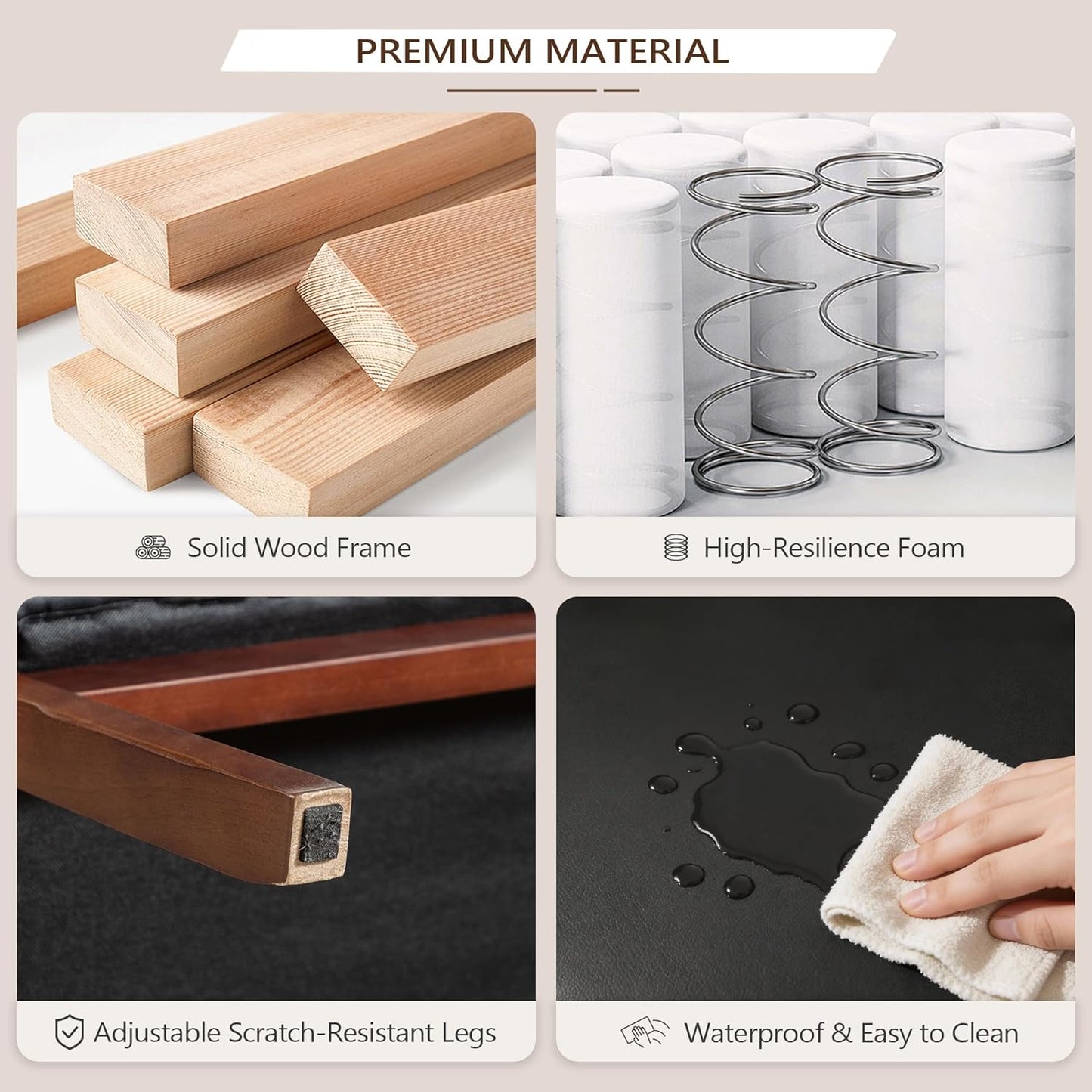 Mid-Century Modern Solid Loveseat Sofa Upholstered Faux Leather Couch 2-Seat Wood Armchair Living Room/Outdoor Lounge Chair, Waiting Room Sofa, 50”W