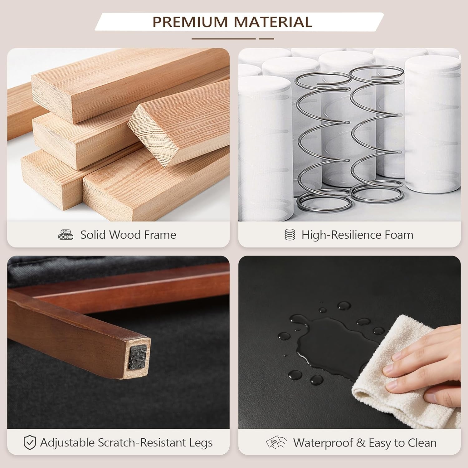 Mid-Century Modern Solid Loveseat Sofa Upholstered Faux Leather Couch 2-Seat Wood Armchair Living Room/Outdoor Lounge Chair, Waiting Room Sofa, 50”W