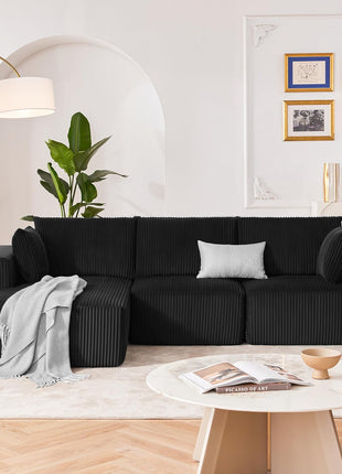 108” Modular Sectional Sofa - Modern L-Shaped Couch with Chaise for Living Room or Bedroom, Deep Seat Upholstered Design (Black, Left-Facing Chaise)
