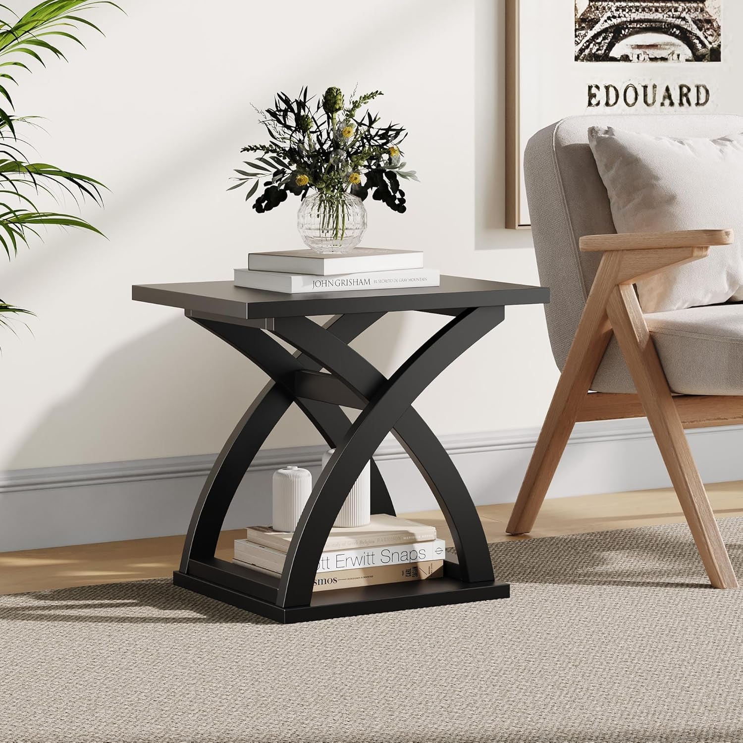 End Side Table Set of 2, Modern End Table with Storage Shelf, X-Design Side Table Living Room