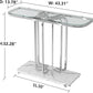 43" Modern Glass Console Table with Curved Chrome Frame & Faux Marble Base, Silver Narrow Sofa Table for Entryway, Living Room, Hallway, Home Office