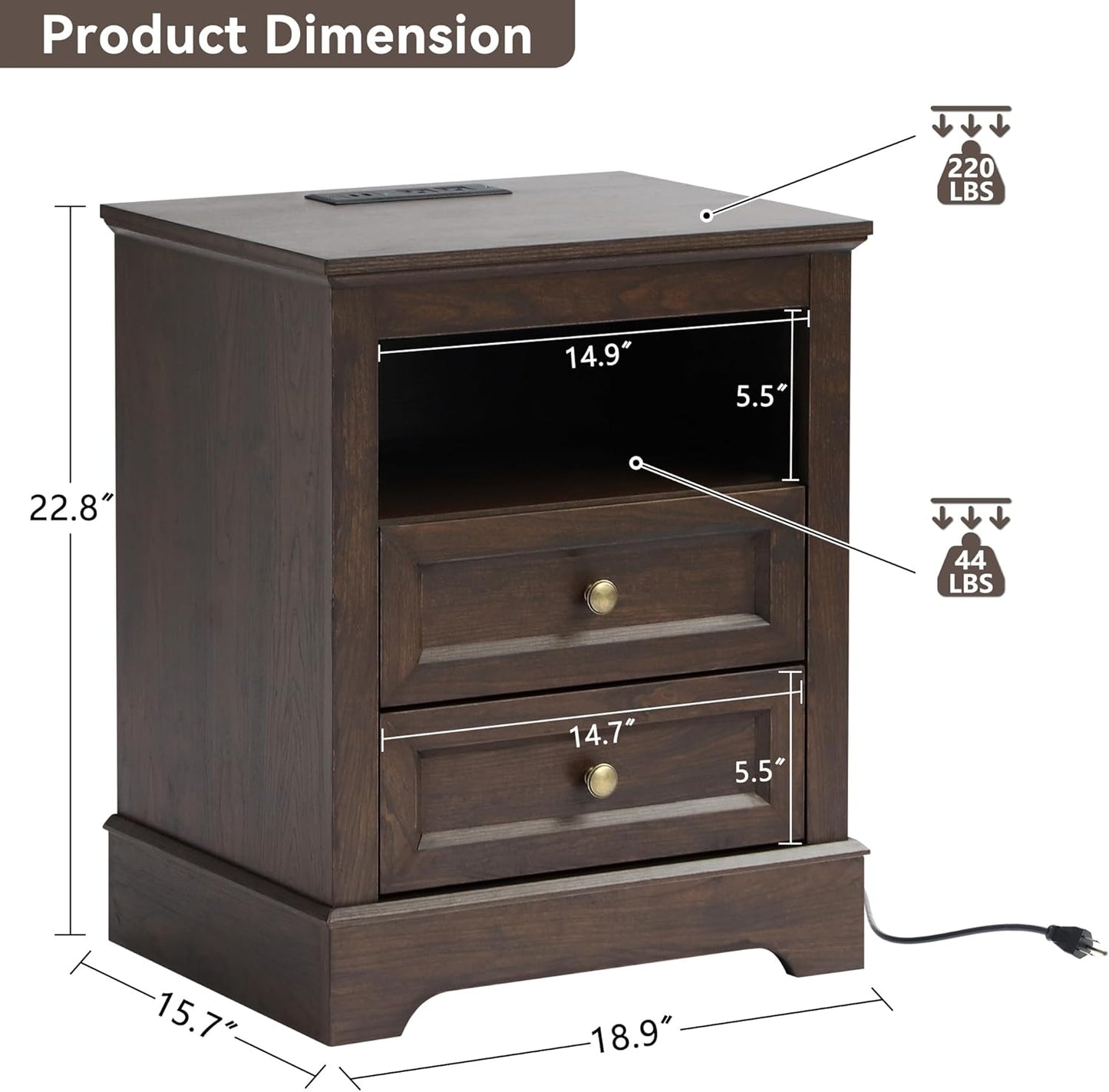 Farmhouse Bedroom Sets of 4, 4Pcs Farmhouse Dresser Set，Including 9 Drawer Dresser, 5 Drawer Dressers and Nightstand Set of 2 with Charging Station (Brown Sets, 4 Pieces)