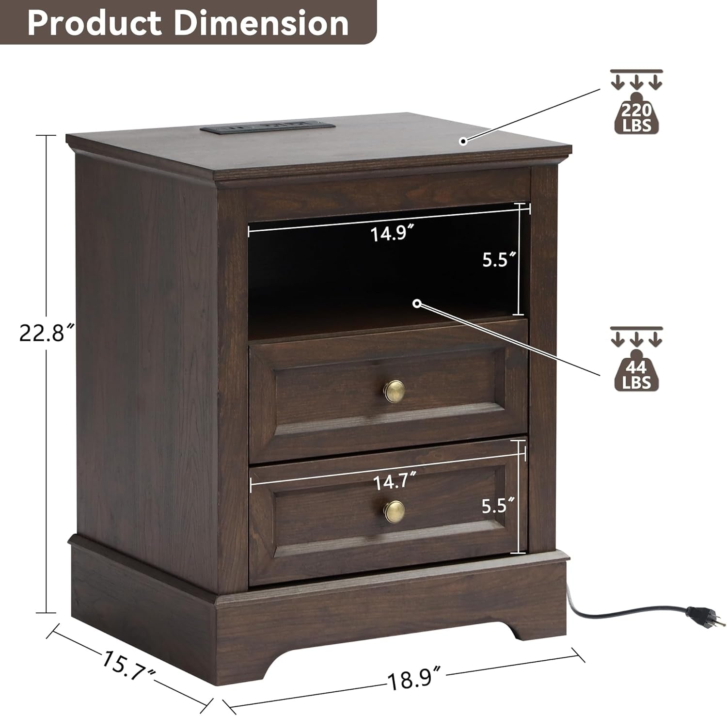 Farmhouse Bedroom Sets of 4, 4Pcs Farmhouse Dresser Set，Including 9 Drawer Dresser, 5 Drawer Dressers and Nightstand Set of 2 with Charging Station (Brown Sets, 4 Pieces)