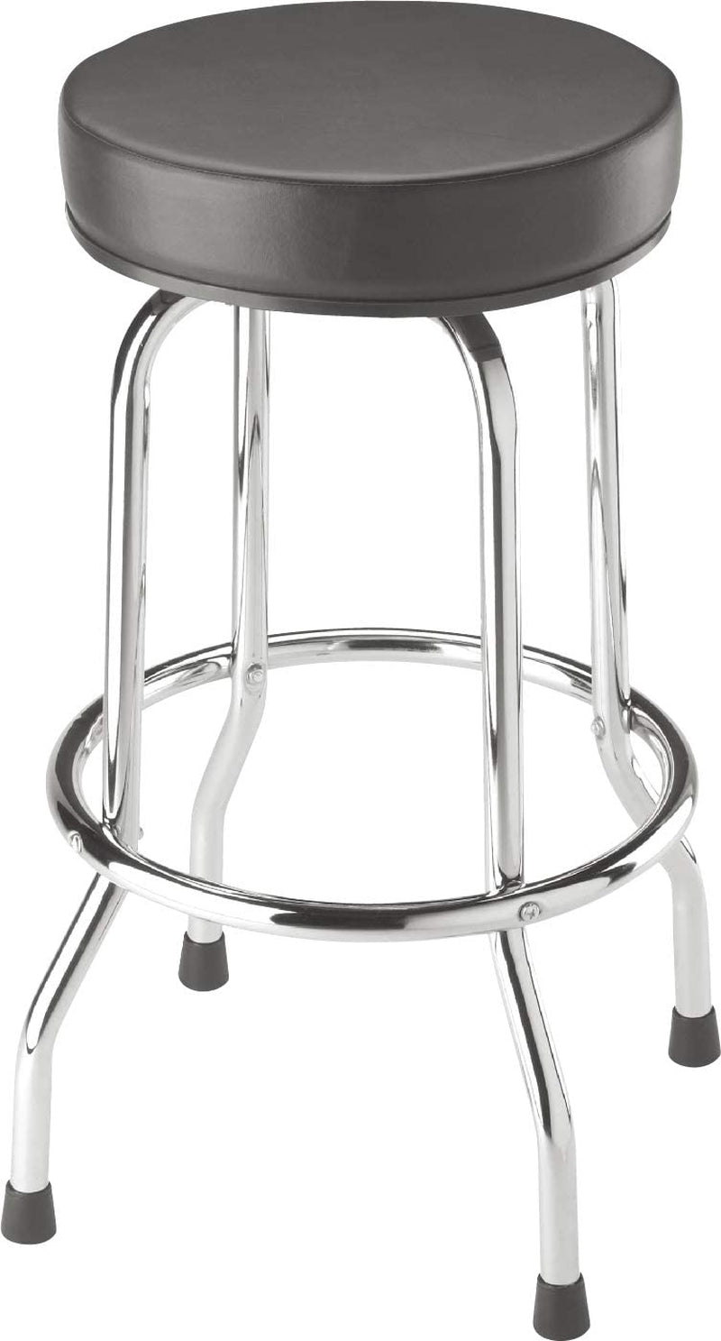 Swivel Bar Stool: Padded Garage/Shop Seat with Chrome Plated Legs, Black, 28.74" Tall, 18.5" Diameter
