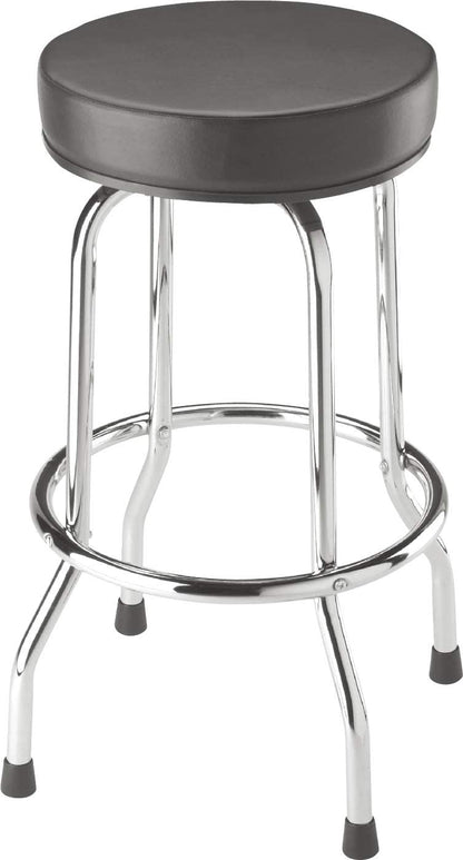 Swivel Bar Stool: Padded Garage/Shop Seat with Chrome Plated Legs, Black, 28.74" Tall, 18.5" Diameter