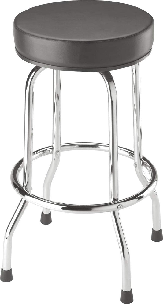 Swivel Bar Stool: Padded Garage/Shop Seat with Chrome Plated Legs, Black, 28.74" Tall, 18.5" Diameter