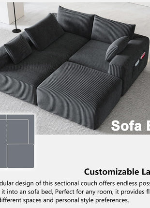 Luxurious 108" Modular Sectional Sofa in Dark Gray Corduroy - L-Shaped Design with Deep Chaise and No Assembly Required - Ideal for Apartment Living