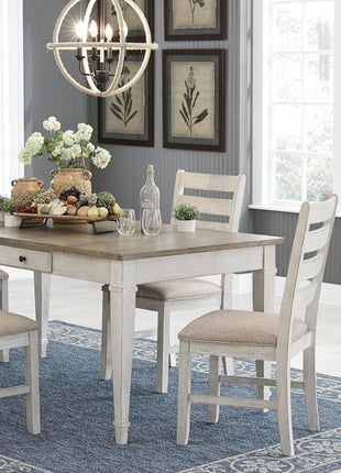 Signature Design by Ashley Skempton Modern Farmhouse Dining Room Chairs, Set of 2, Ladderback Wood Construction, Dimensions: 17.75" W x 21.5" D x 38.63" H, White and Light Brown Finish
