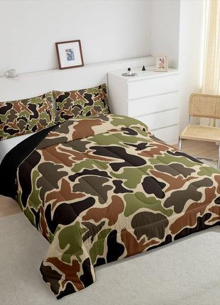 Duck Hunter Green Camouflage Twin Comforter Set for Boys and Teens - Breathable Camo Army Bedding Quilt Set for Room Decor