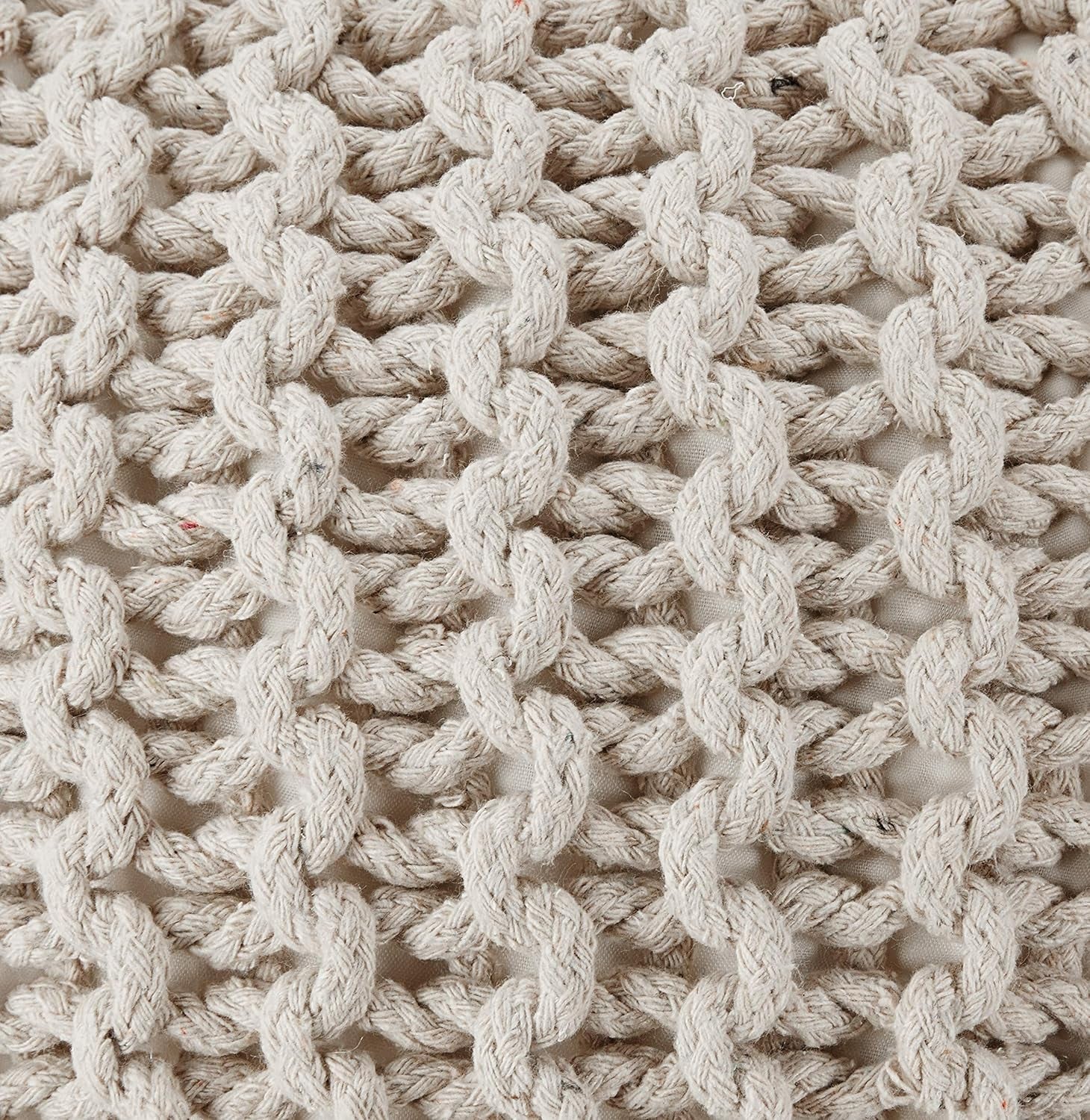 · round Pouf Ottoman - Cable Knitted Boho Poof - Home Décor Cord Pouffe Handmade Circular Footrest for Living Room - Bedroom - Kids Bedroom - 100% Cotton Pouf (18" X 18" X 14") - Ivory