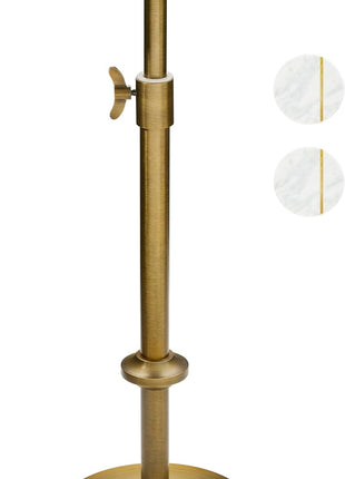 Adjustable-Height Marble Accent Table - 10x10x22-30, White Marble and Antique Brass, Modern Round End Table for Compact Spaces, Vintage Metal Martini Cocktail Stand