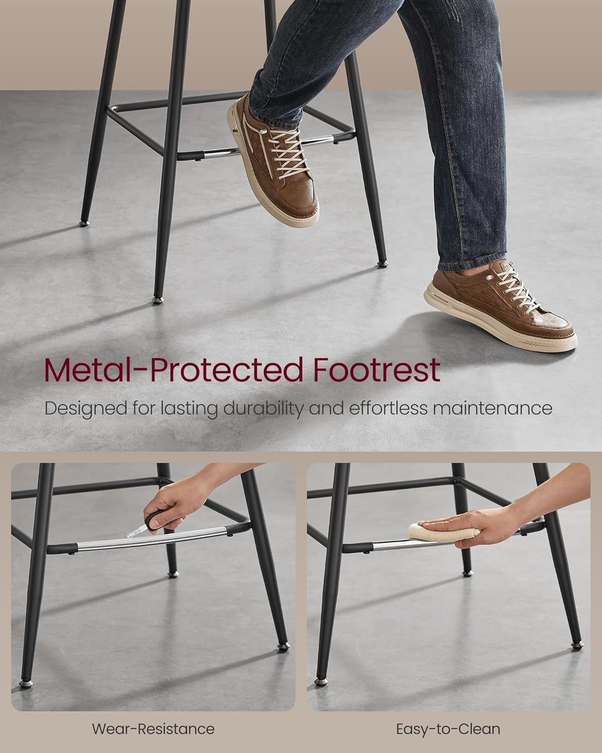 Bar Stools Set of 2, Counter Height Bar Stools with Back, Ergonomic Backrest, Synthetic Leather, Metal Legs, 24.8-Inch Tall Barstools for Kitchen Island Home Bar, Easy Assembly, Coffee Brown