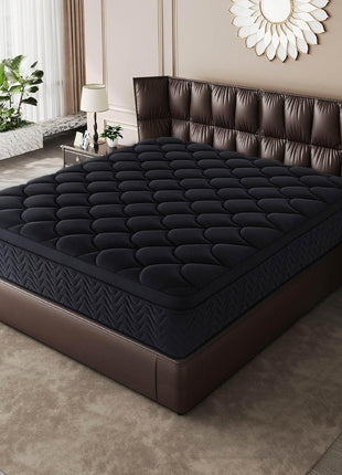 12-Inch Full-Size Black Innerspring Mattress with Individual Pocket Springs for Enhanced Motion Isolation and Pressure Relief, Conveniently Delivered in a Box (54”W x 75”L)