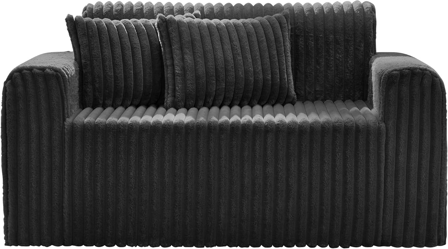Couch Sofa 2-Seater Foam Sofa Loveseat for Small Spaces Comfy Sofas with Removable Cover Furry Couch with Pillows for Living Room, Bedroom, Apartment, Office (Black, Loveseat)