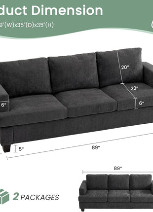 2-Piece Modern Sofa Set: 3-Seater Couch and Loveseat with Deep Seats in Dark Grey Chenille, Ideal for Living Rooms