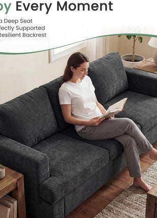 2-Piece Modern Sofa Set: 3-Seater Couch and Loveseat with Deep Seats in Dark Grey Chenille, Ideal for Living Rooms