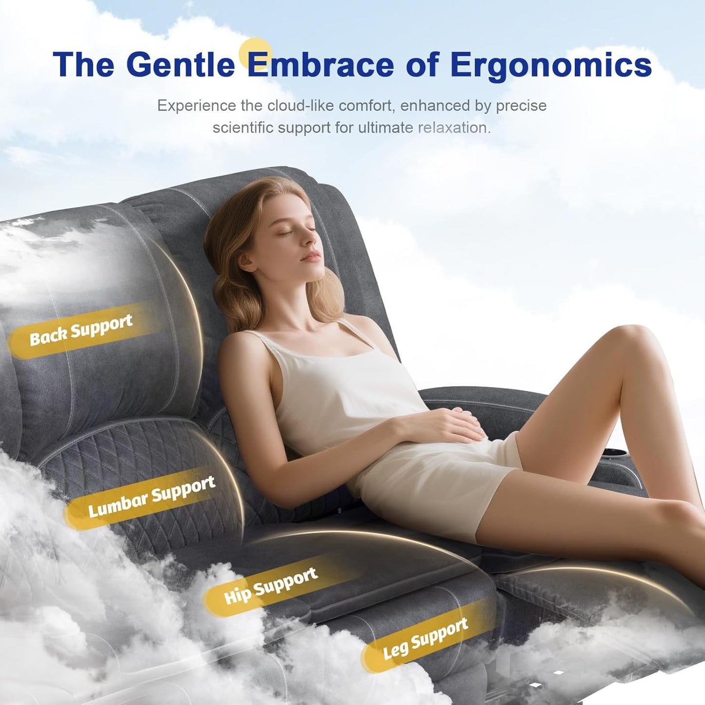 Recliner Sofa 3 Seater Sofa with Recliner, Home Theater Seating with Liftable Console & Removable Armrest, Manual Velvet Fabric Reclining Couch with Cup Holders & USB Ports for Living Room/Rv (Grey)