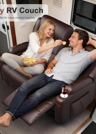 Reclining Loveseat Sofa for RV and Living Room, 55.1" Wall-Hugging Design in PU Leather with USB-A and Type-C Charging Station and Cup Holders, Dual Manual Recliners
