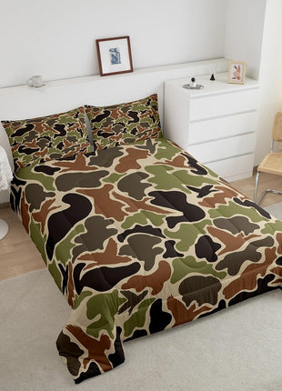 Duck Hunter Green Camouflage Twin Comforter Set for Boys and Teens - Breathable Camo Army Bedding Quilt Set for Room Decor